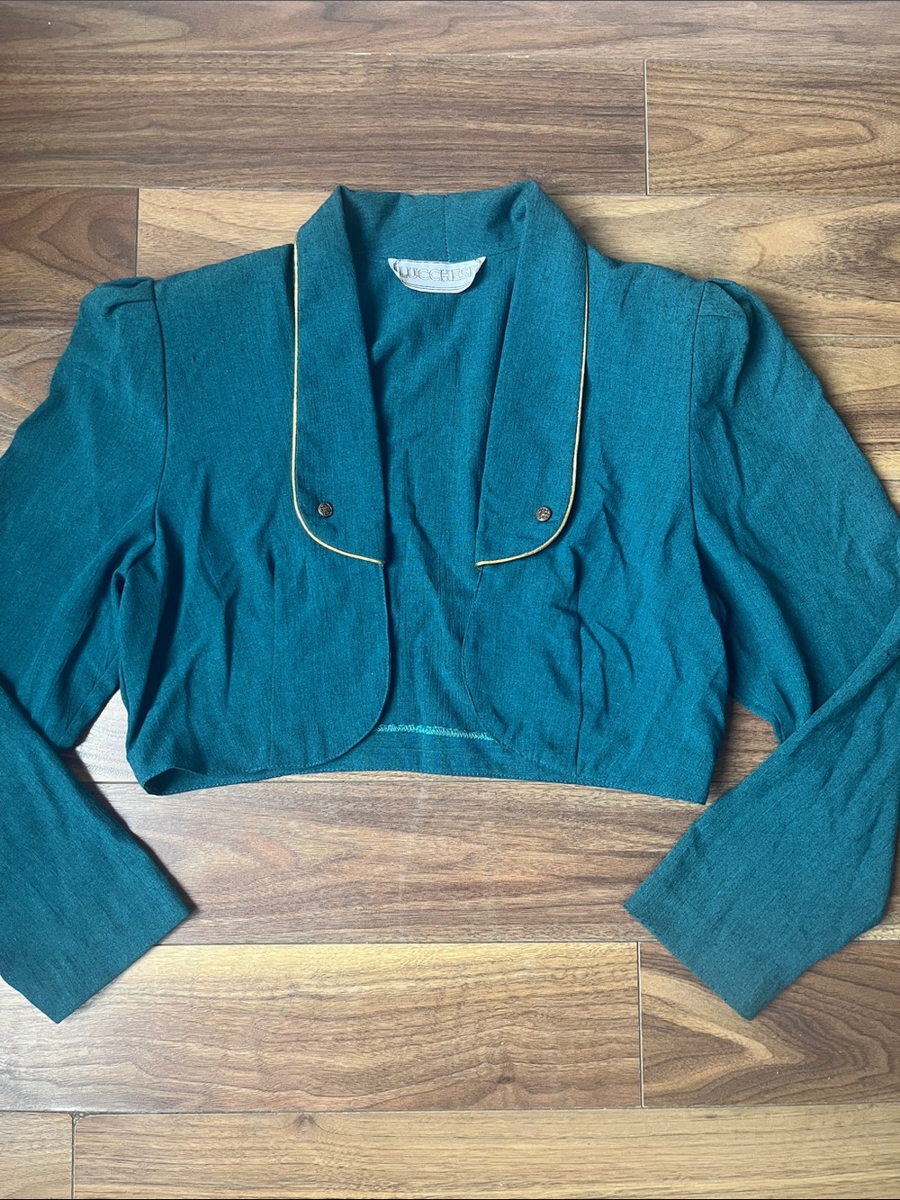 Lucchese Teal Cropped Blazer Gold Piping Vintage Formal Cowboy Medium Elegant